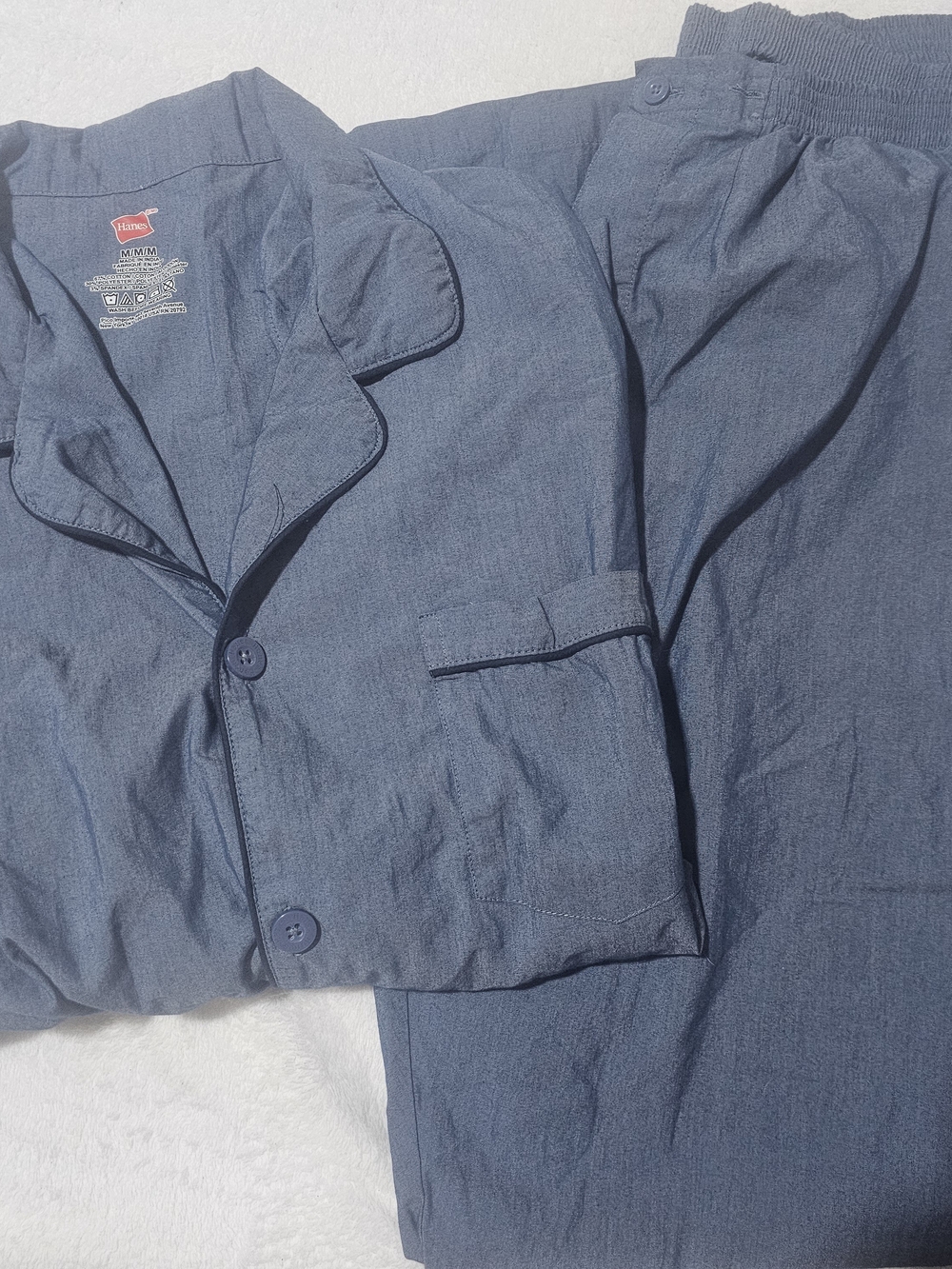 Hanes Men’s Navy Blue Button-Up Lightweight Pajama Set